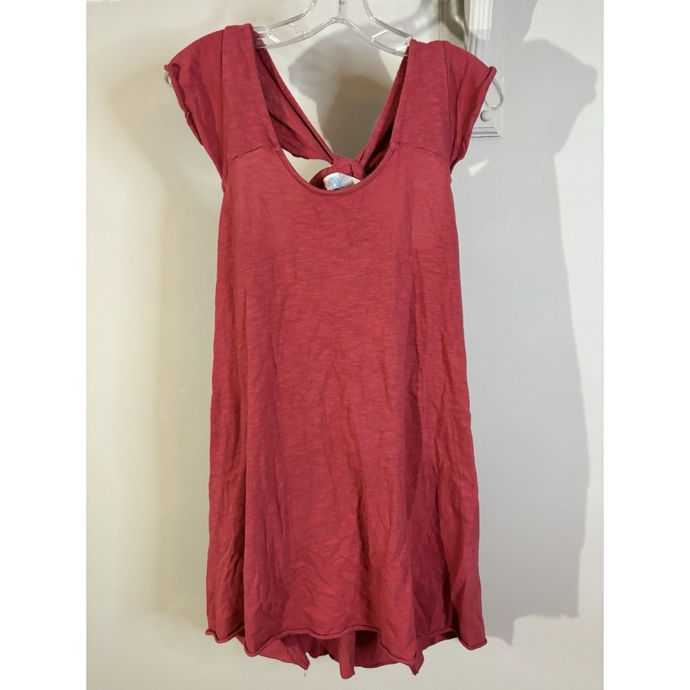 FREE PEOPLE BEACH Red Cotton Tie Back Mini‎ Dress S Boho